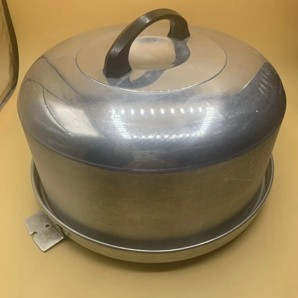 Vintage  Kromex Aluminum CAKE On The Front Base And Lid With Black Handle